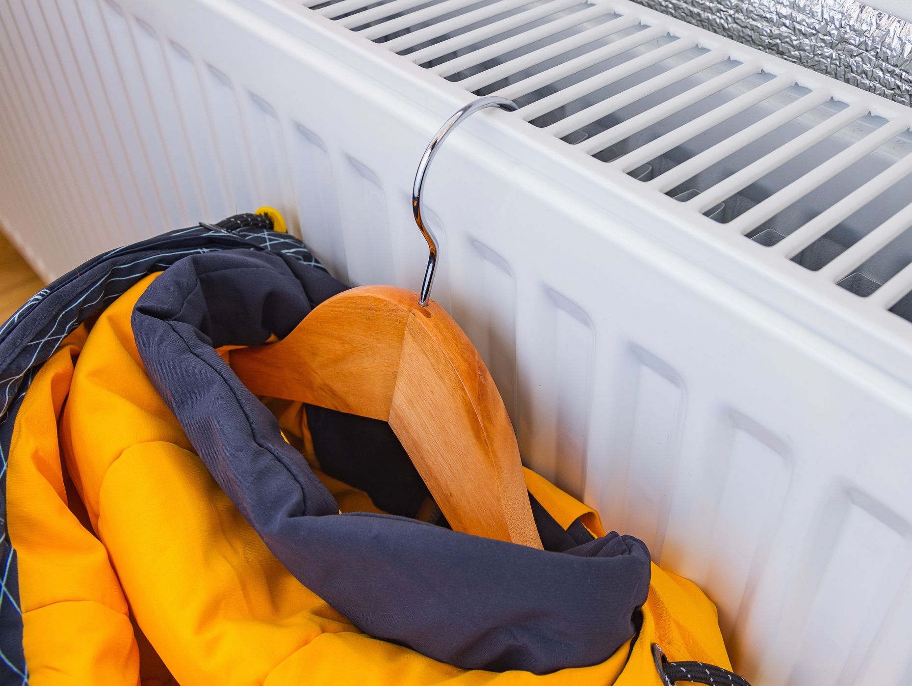 Jacket hanging on a gas heater